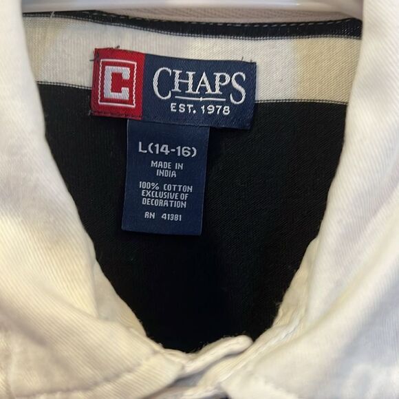 Youth boys Chaps collared black/white polo size large (14/16). - Picture 2 of 4